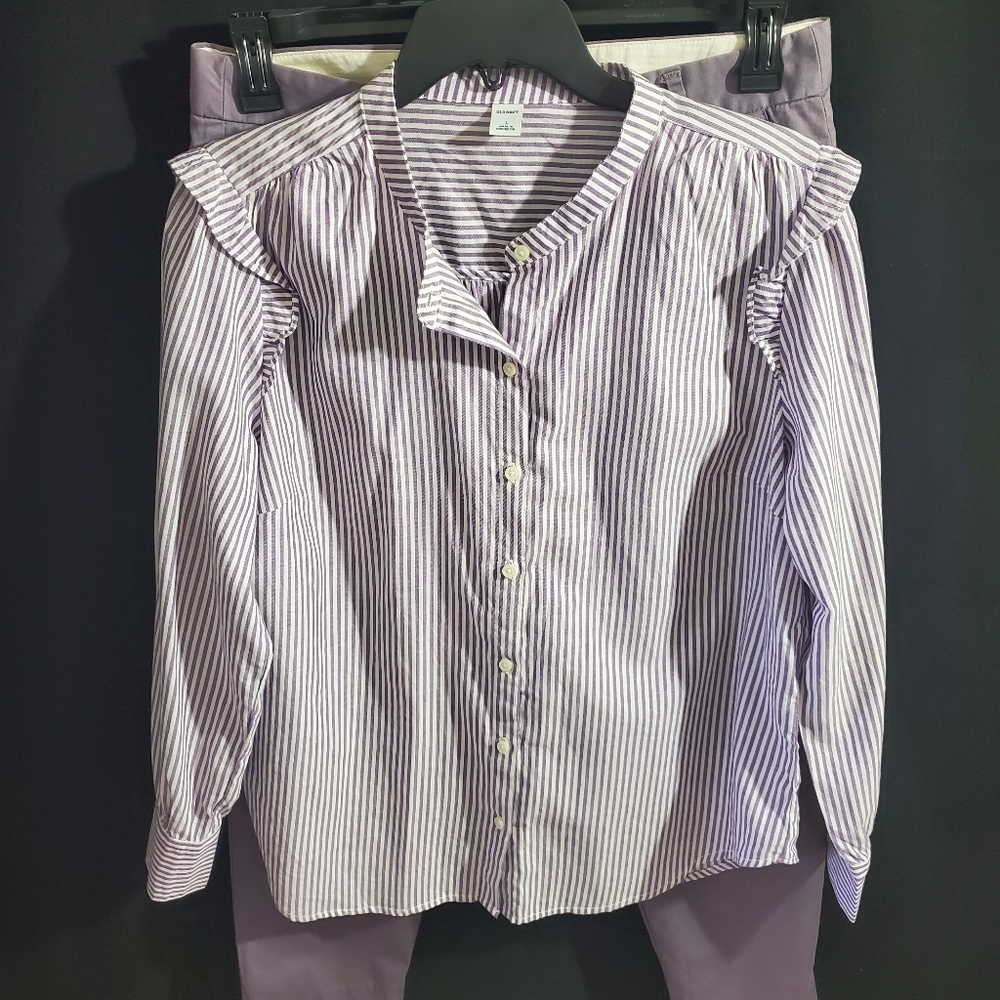 Old Navy Striped BLOUSE (ONLY), Large, Purple and White